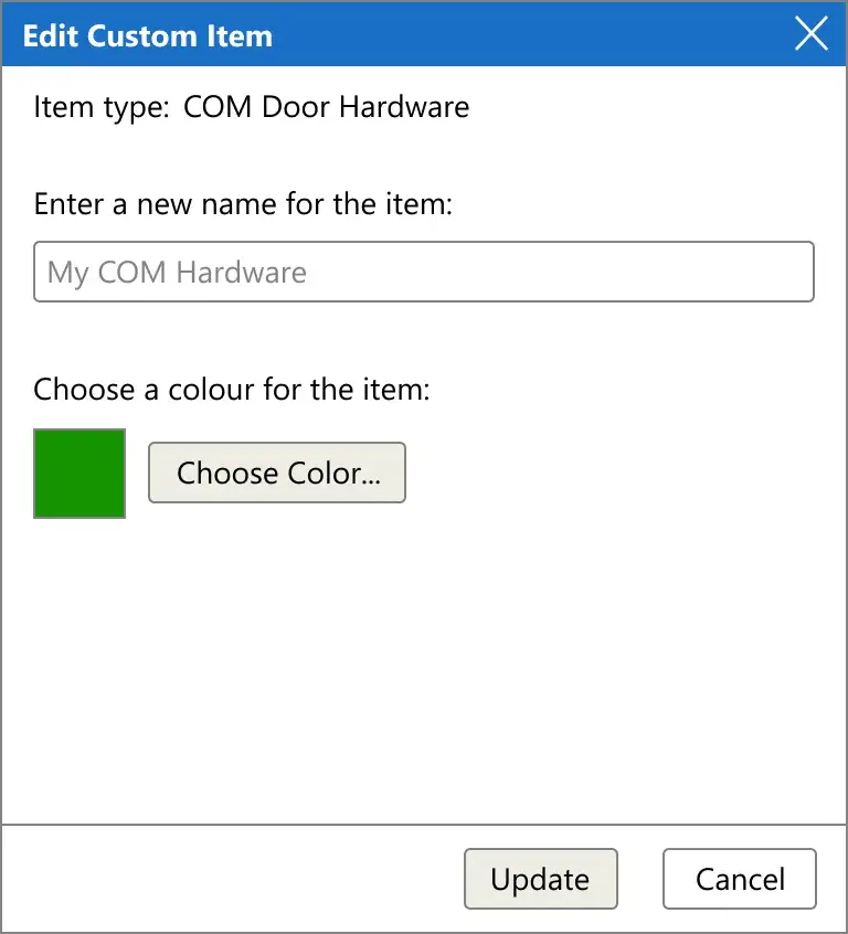 Editing a custom component item in the overlay.