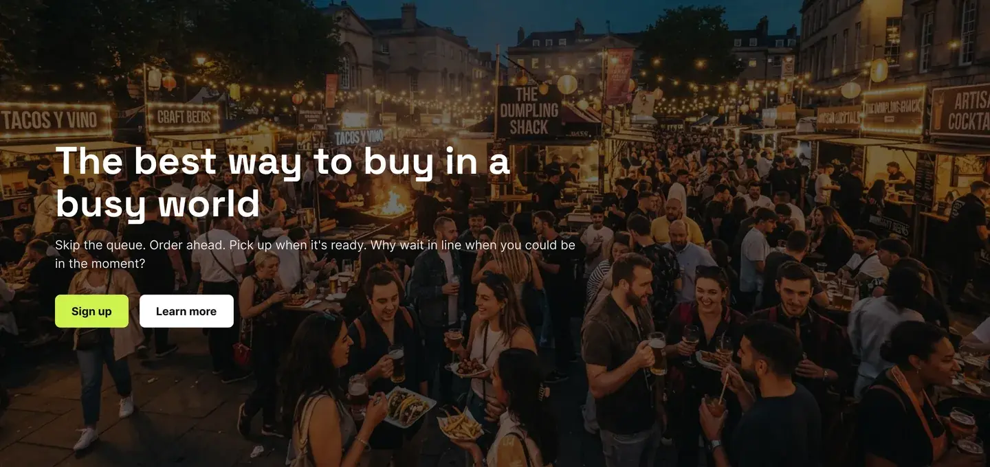 The rebranded No-Q landing page, with the hero headline and vendor category tiles.