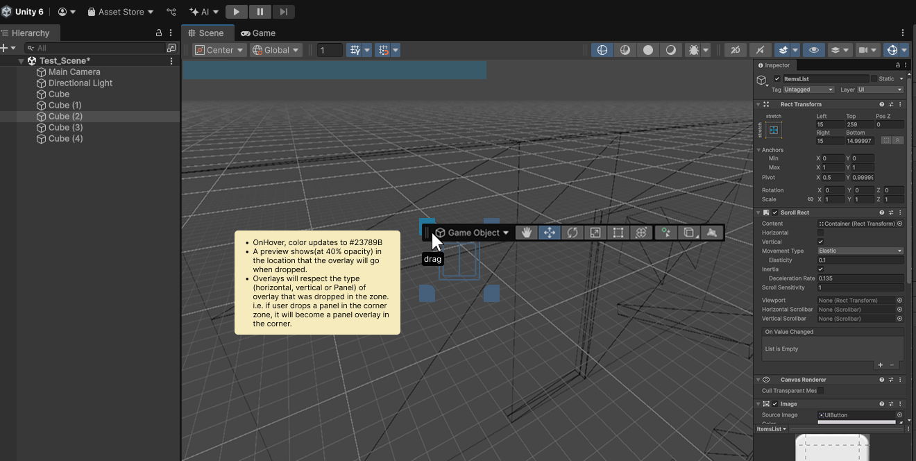 The default overlays that frame the Scene view.