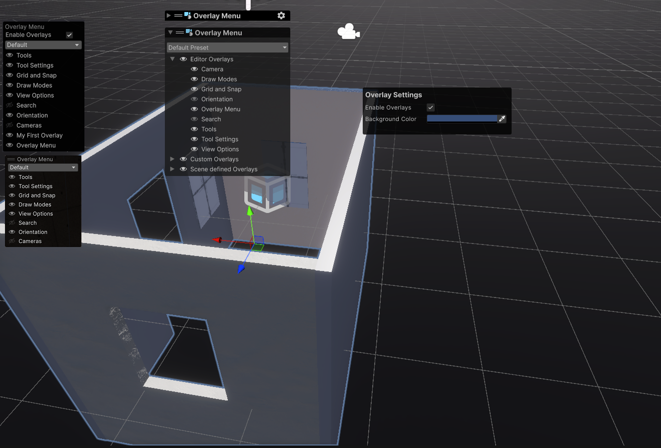 Unity's default overlays in the Scene view.